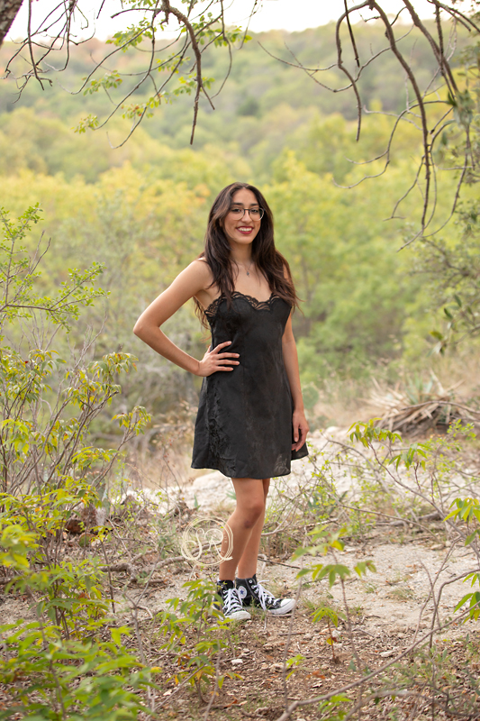 Senior girl posing at Eagle Mountain Park in Saginaw, TX.