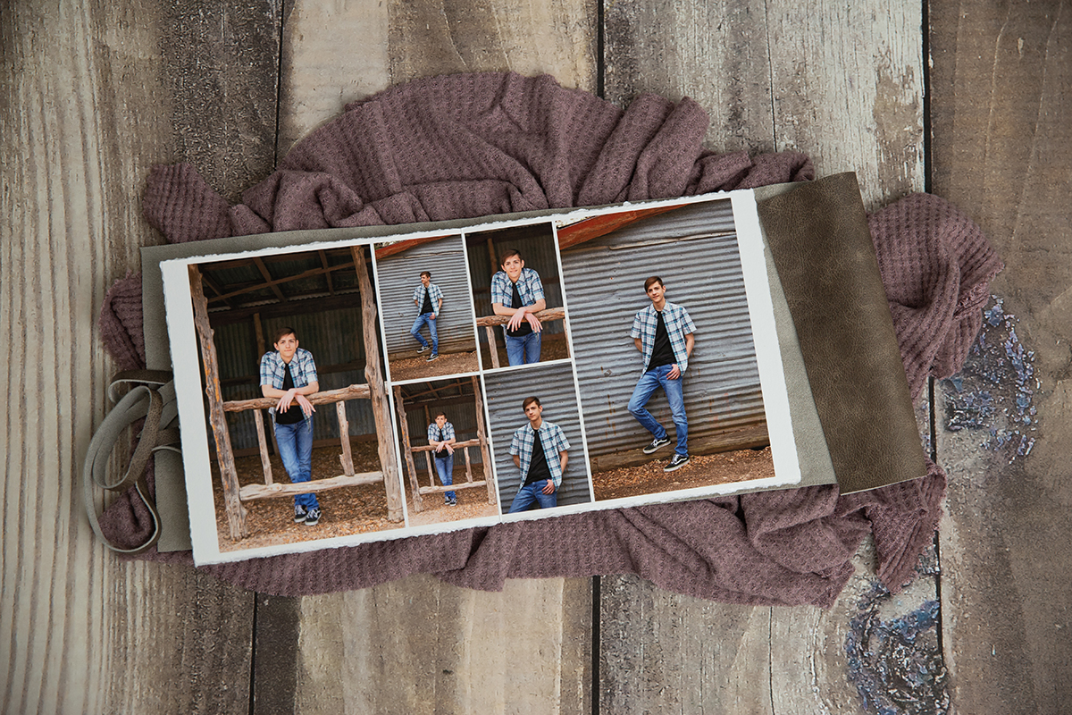 A leather bound album is a favorite product for a senior photo session.