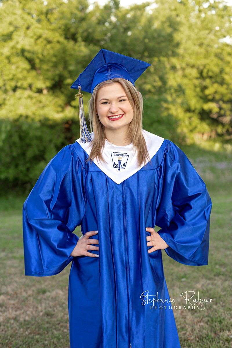 Cap and gown graduation photo session with a high school senior girl in Fort Worth, Texas. 