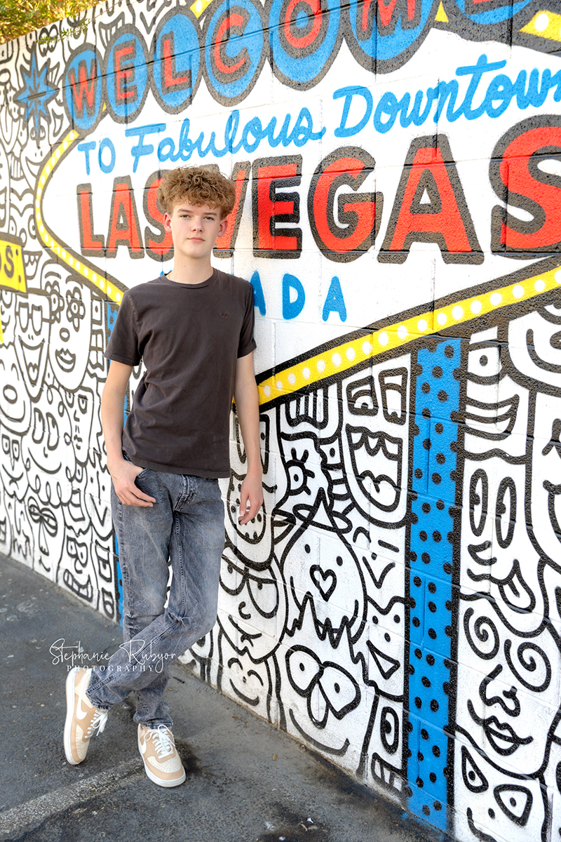 A high school senior in downtown Vegas posing for a Senior photo session by Stephanie Rubyor Photography of Fort Worth, Texas. 