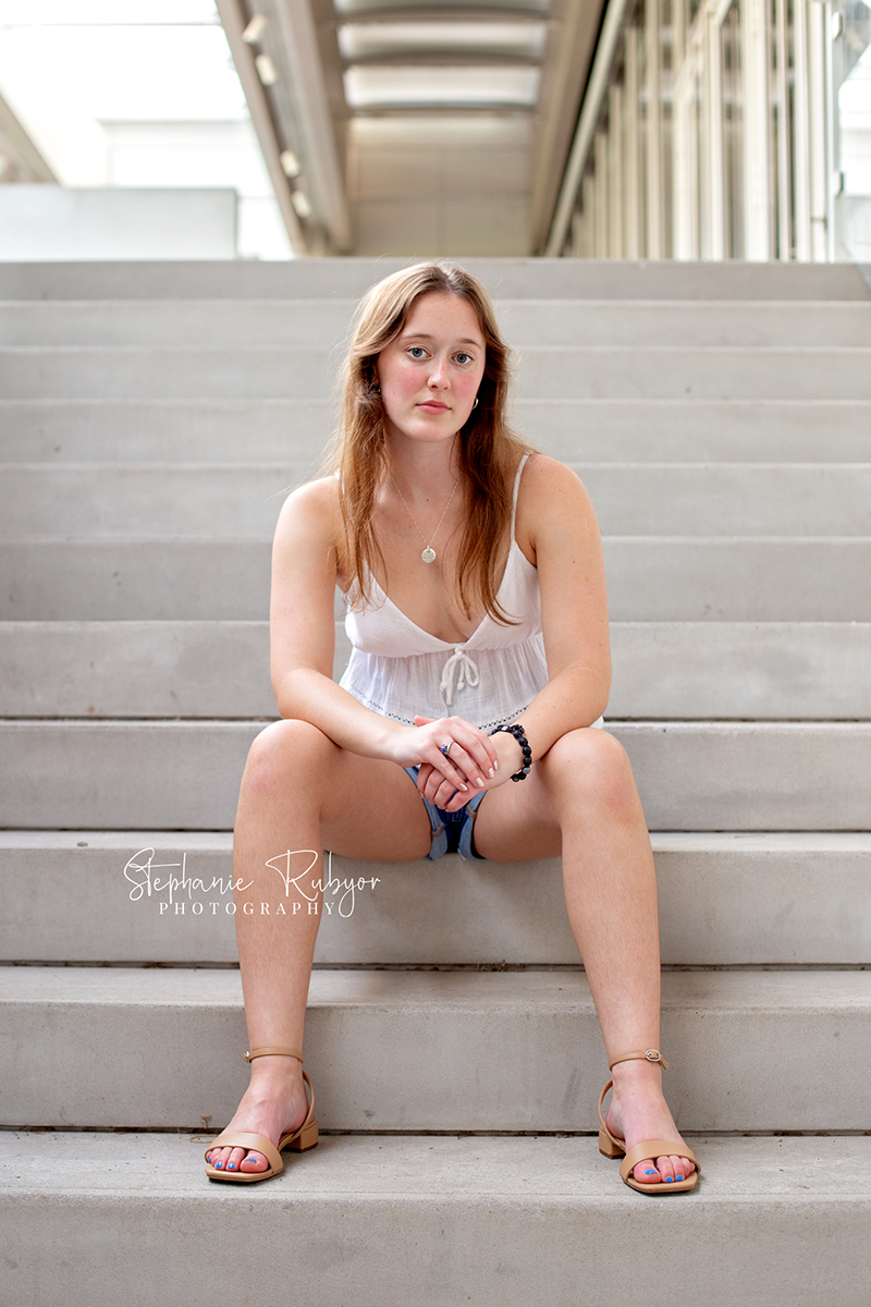 High school senior girl posing for pictures at Kimball Art Museum in downtown Fort Worth, Texas. 
