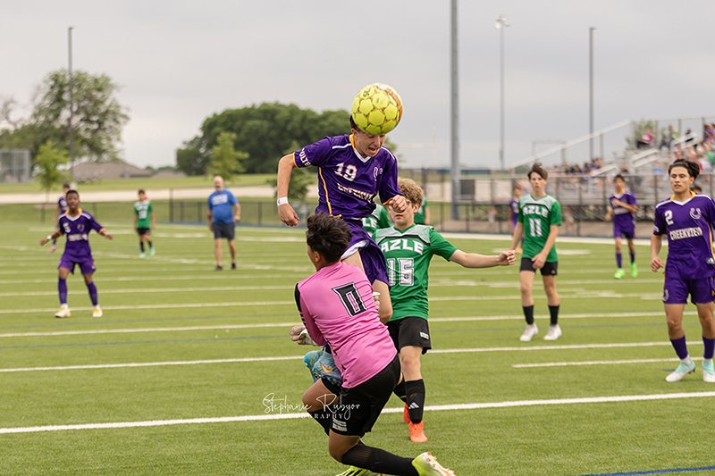 High school students playing soccer in Fort Worth, Texas. 