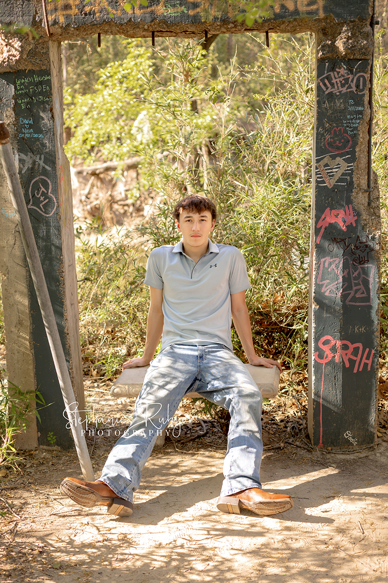High School senior photo session at Airfield Falls in Fort Worth, Texas.