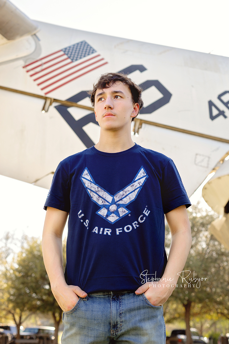 High School senior photo session at Airfield Falls in Fort Worth, Texas.
