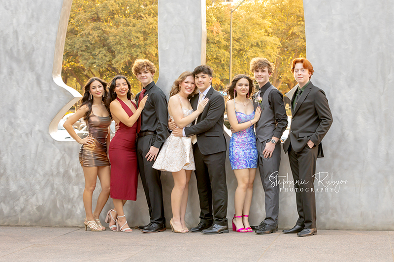 High school seniors and teens all dressed up for Homecoming dance at Boswell High School in Fort Worth.