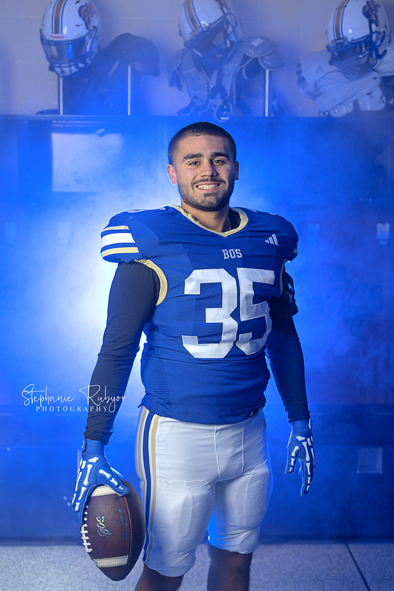 Football sport portraits at Boswell High School in the boys varsity locker room.