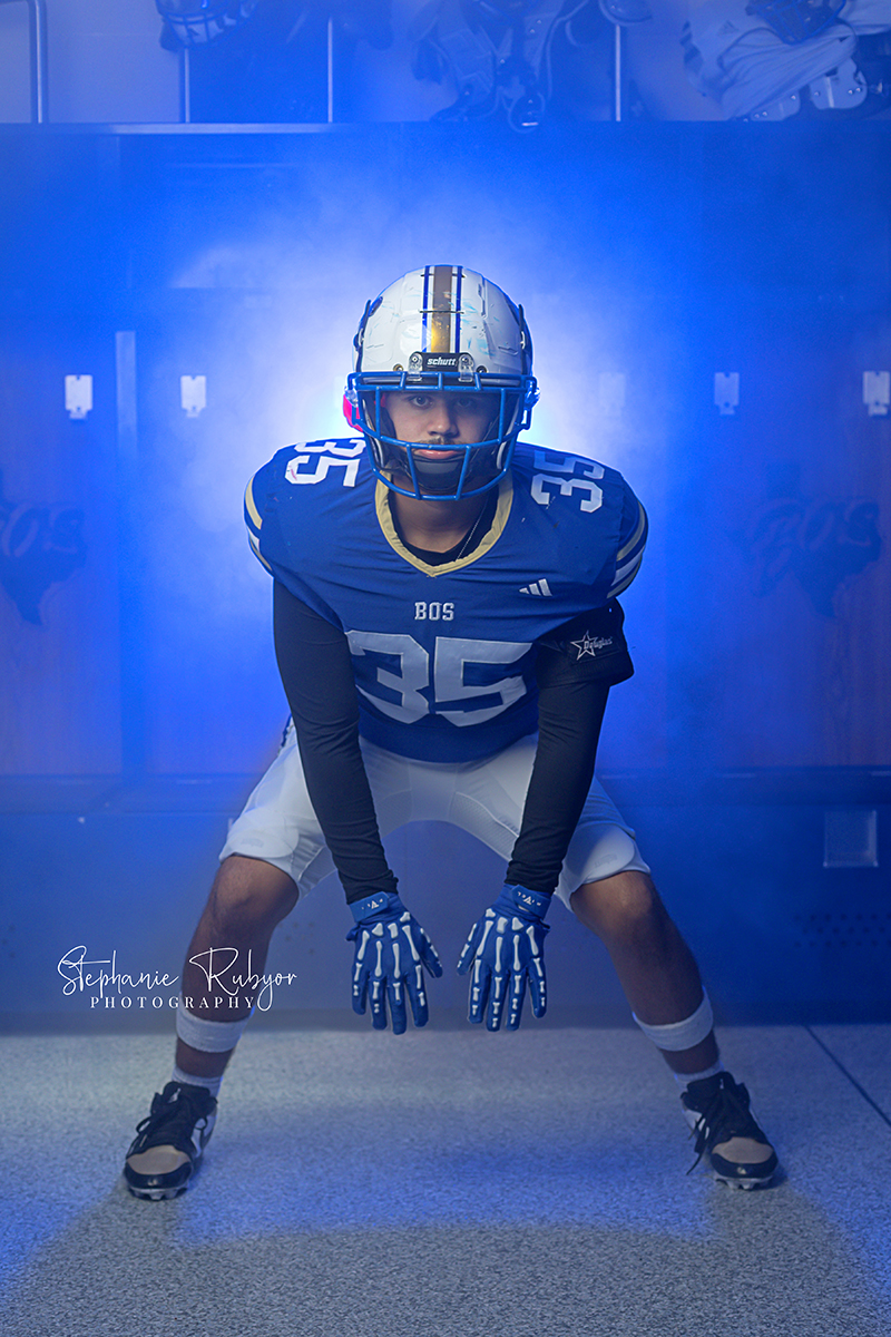 Football sport portraits at Boswell High School in the boys varsity locker room.