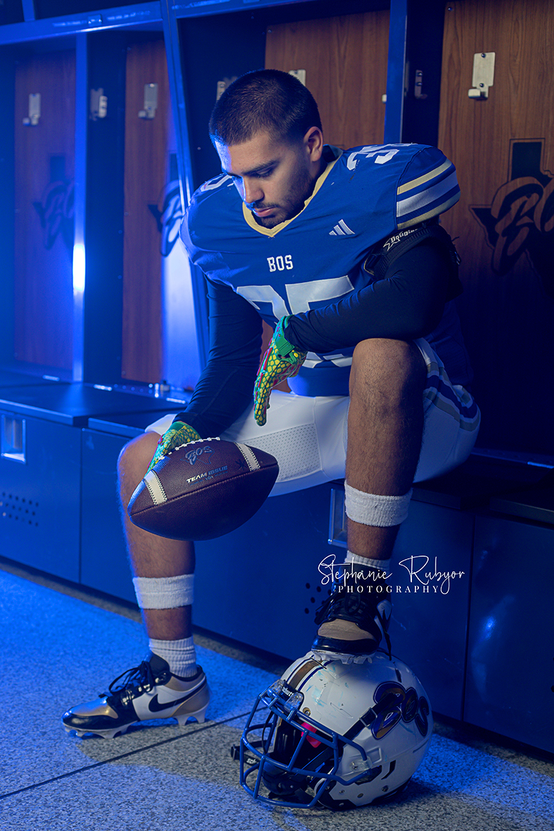 Football sport portraits at Boswell High School in the boys varsity locker room.